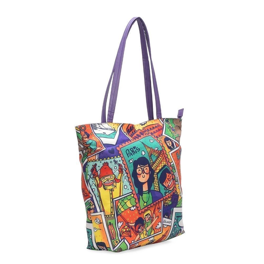 Tote Bag Multi Color Canvas Live To Travel - Picture 3 of 6